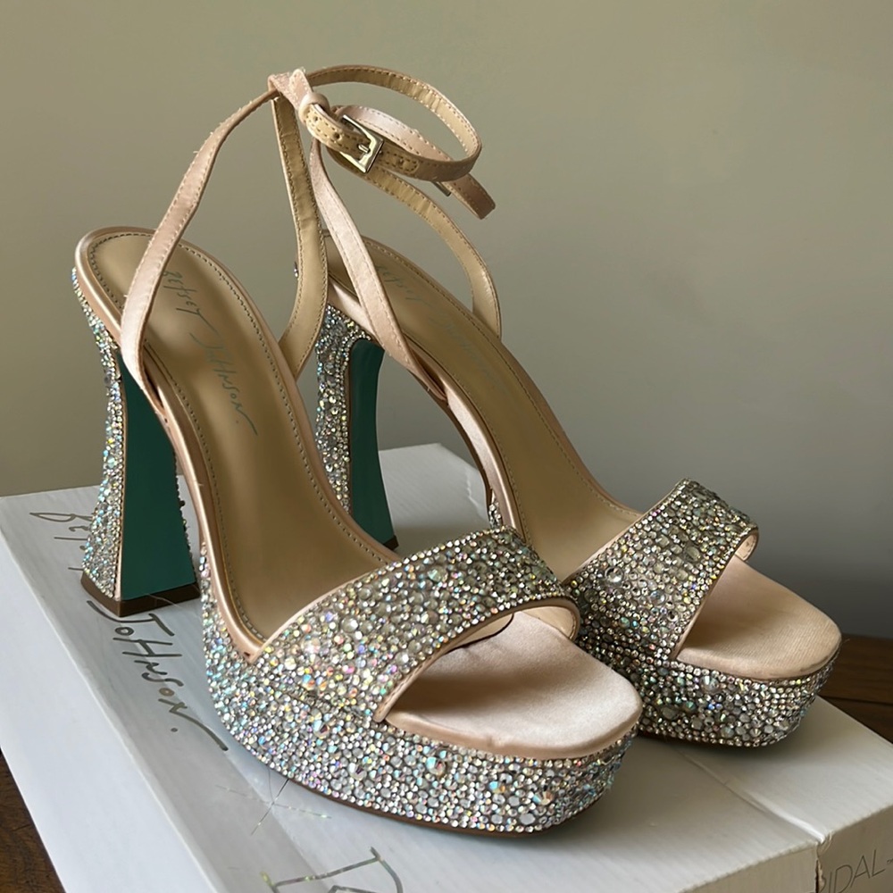 Betsey Johnson SB-Brisa Champagne embellished platform crystal heels